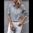 thumbnail image 4 of Camisas con Botones para Mujer, Blusas de Larga, Blusas Casuales Lisas para Oficina y Trabajo Gris M, 4 of 7