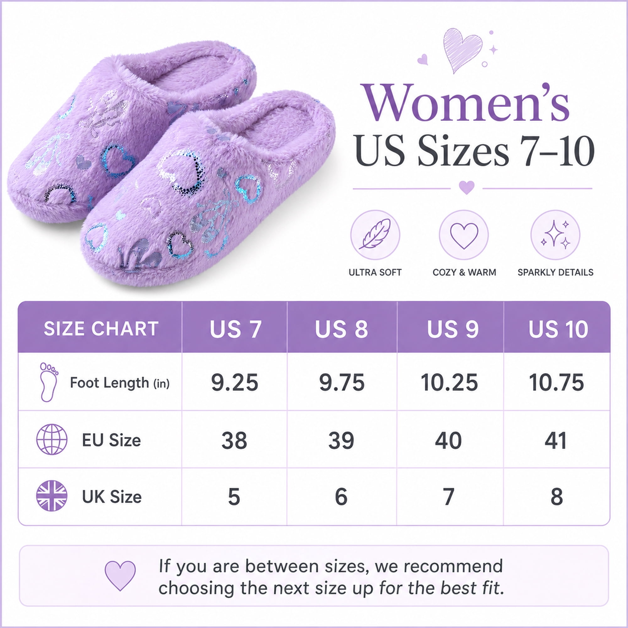 Aerusi Women’s Fuzzy Heart House Slippers, Closed Toe Slip-On Warm Plush Indoor Outdoor Shoes, Non-Slip Sole