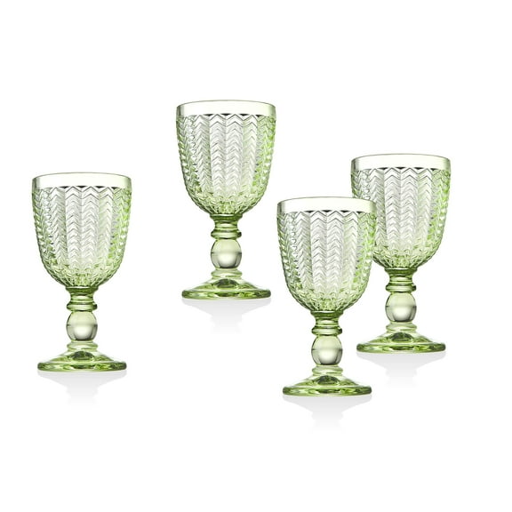 Godinger Twill White Wine Goblet Beverage Glass Cup - Emerald Green - Set of 4