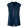 thumbnail image 6 of Women's Short Cuffed Sleeve Utility Rompers Elastic Waist Button Down Cotton Pocketed Jumpsuit Navy L(L), 6 of 7