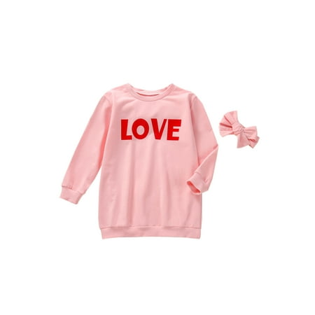

Sunisery 2PCS Toddler Infant Kids Baby Girls Letter Print Pullover with Headband for Spring Fall Pink 4-5 Years