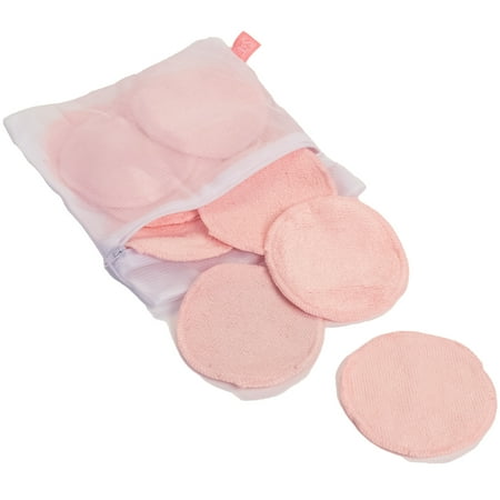 S&T INC. Reusable Makeup Remover Pads with Laundry Bag, Pink, 4.25 inch Diameter, 16 Pack