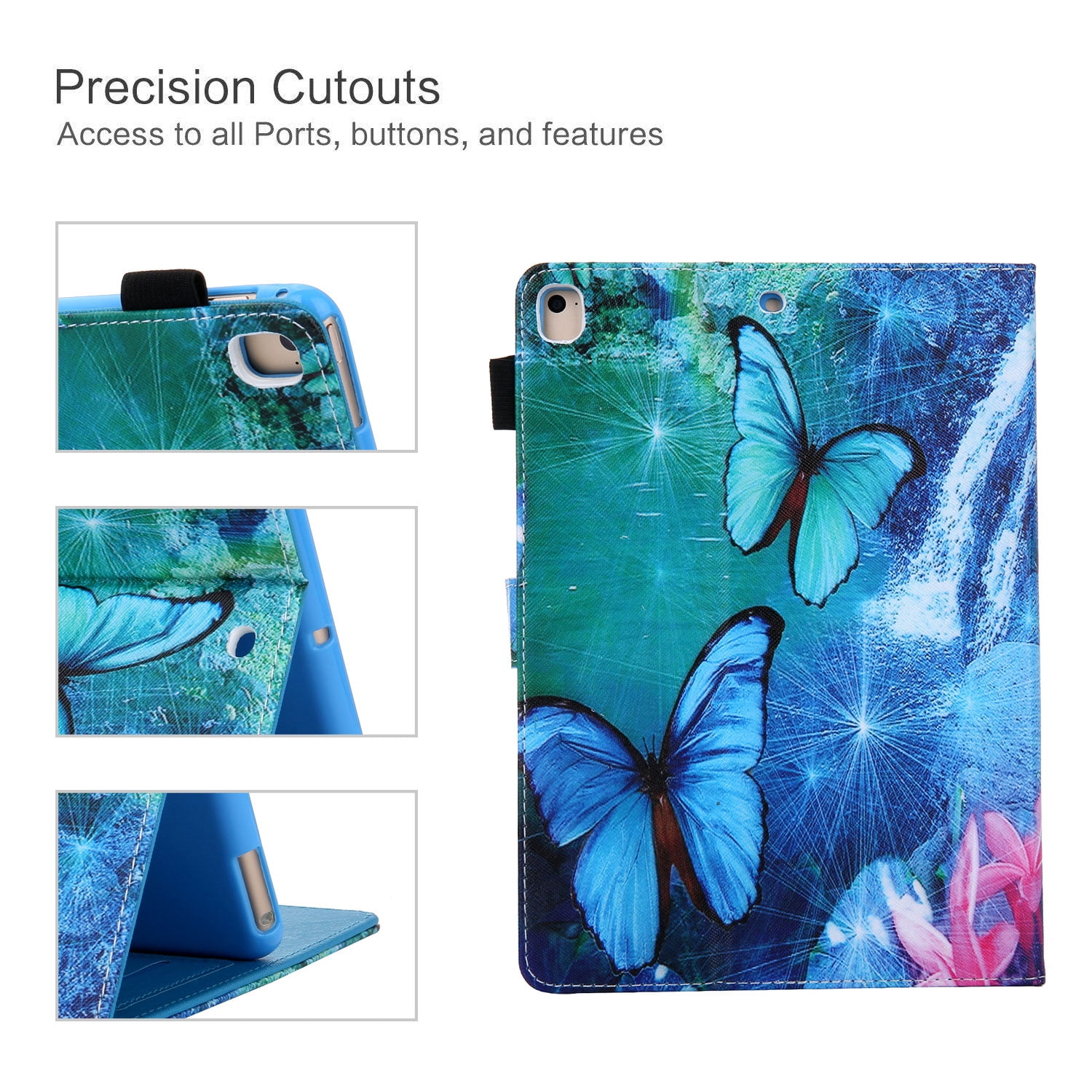 iPad 10.2 Case for iPad 8th 7th Gen 2020 2019, Allytech PU Leather Slim Fit Protection Smart Cover Auto Sleep Wake Pencil Holder Muilt Angle Stand Folio Flip Cover for Apple iPad 10.2",Blue Butterfly