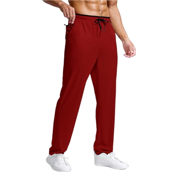 cfhntfmh Workout Pants for Men Straight Leg Loose Fit Running Pants with Pockets Lightweight Drawstring Pants (Red,X-Large)