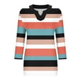 thumbnail image 4 of FNFHFY Womens Plus Size T Shirt Casual Striped 3/4 Length Sleeve Tops Loose Fit V Neck Graphic Shirts Tunic Tops to Wear with Leggings, 4 of 5