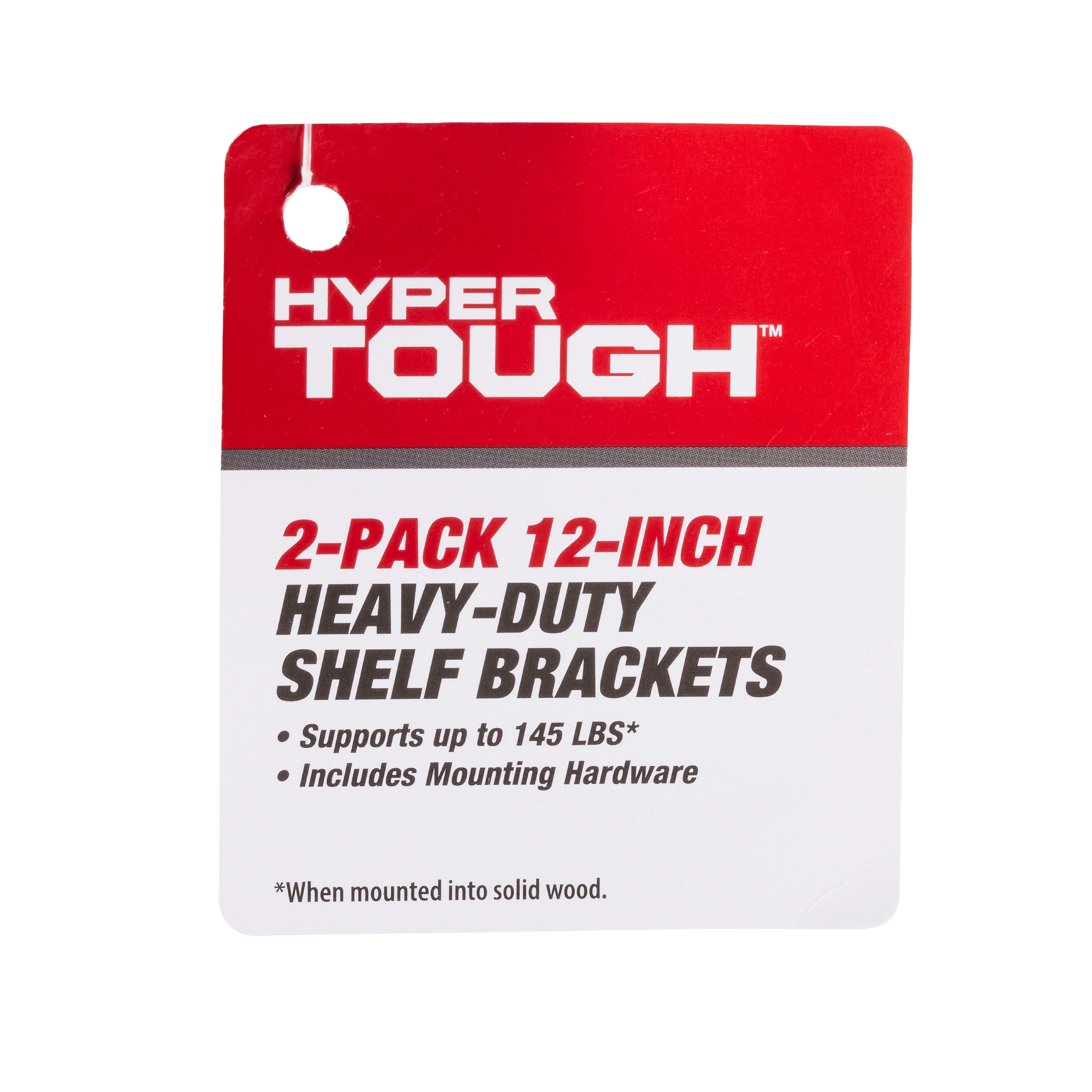 Hyper Tough Heavy Duty Shelf Bracket, Steel, 12 inch, Black, 2-Pack