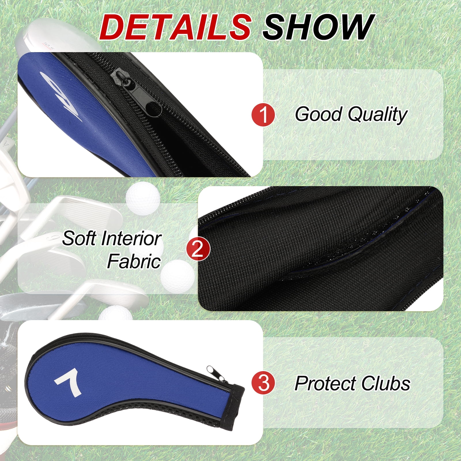 Golf Club Head Cover, 12 Pcs Neoprene Driver Headcover Golf Lovers Gifts for Men Women Blue/Black