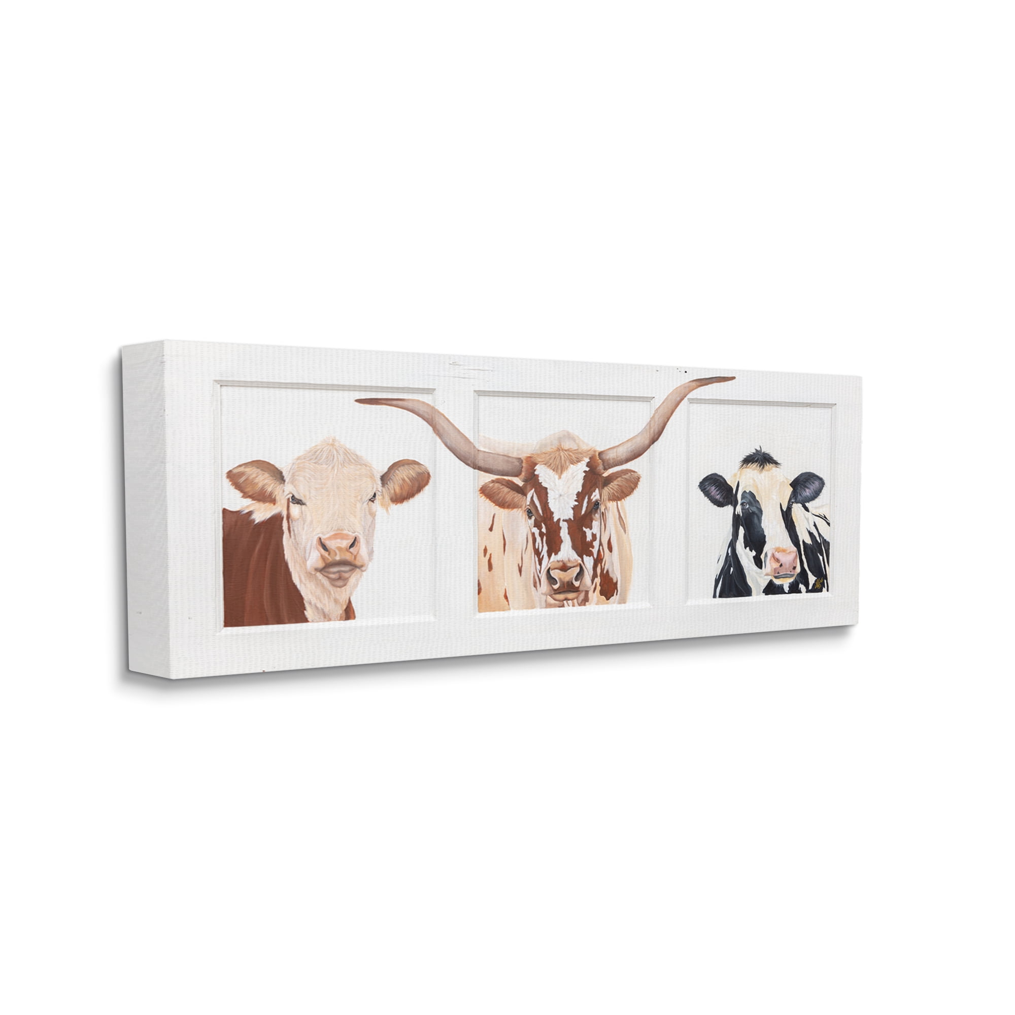 Stupell Country Rustic Cattle Portraits Animals & Insects Painting Gallery Wrapped Canvas Print Wall Art