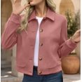 thumbnail image 4 of AVRNLIQ Womens Pink Suede Crop Jacket Button Down Lapel Collar Long Sleeve Casual Lightweight Spring Outerwear,Size M, 4 of 8
