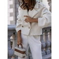 thumbnail image 6 of Women Crop Pea Coat Wool Blend Office Work Lapel Collar Short Winter Jacket Trench Coat White S, 6 of 7
