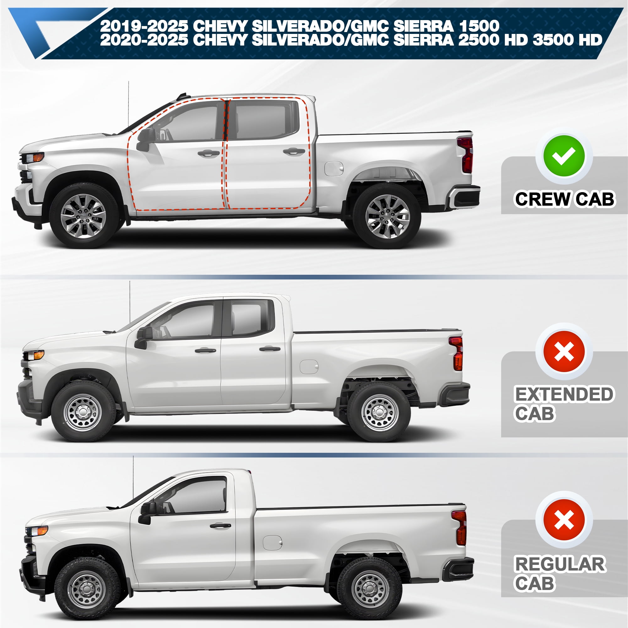 POFENZE Running Boards Side Steps for Chevy Silverado & GMC Sierra 1500 2019-2025 and Chevrolet Silverado/GMC Sierra 2500HD 3500HD Crew Cab 2020-2025 Off-Road Nerf Bars Black Raised Step