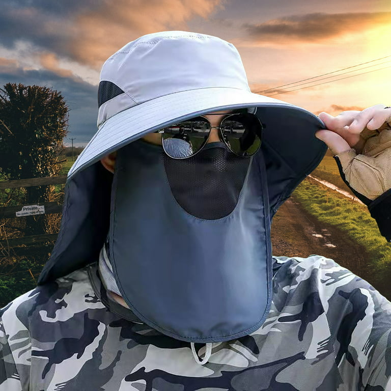 Wide Brim Detachable Face Cover Men Fishing Cap Neck Flap UV Protection  Adjustable Strap Fishing Sun Hat Outdoor Supplies