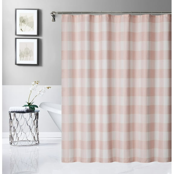 Daisy Check Waffle Shower Curtain Blush