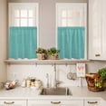 thumbnail image 3 of 3 Piece Kitchen Curtains and Valances Set Vintage Teal Green Cafe Curtains 24 Inch Length Farmhouse Retro Solid Color Linen Texture Valance & Tier Curtain for Living Room Bedroom 54"x18"+27"x24"*2, 3 of 6