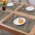 thumbnail image 2 of Howarmer Vinyl Woven Placemats for Dining Table, 12x18 Inch Rectangle Washable PVC Placemats Anti-Slip Heat Resistant Kitchen Table Mats Easy to Clean, Quick Drying - Set of 4, Champagne, 2 of 6