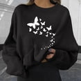 thumbnail image 4 of Zip Up Hoodie Women Fall Comfy Crew Neck Long Sleeve Blouson Cold Shoulder Butterfly Print Polyester Hoodies Sweatshirts(Black,XL), 4 of 4