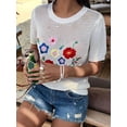 thumbnail image 5 of Women Summer Crochet Tops Scoop Neck Short Sleeve Pullover Sweater Hollow Out Knit Tops White S, 5 of 9
