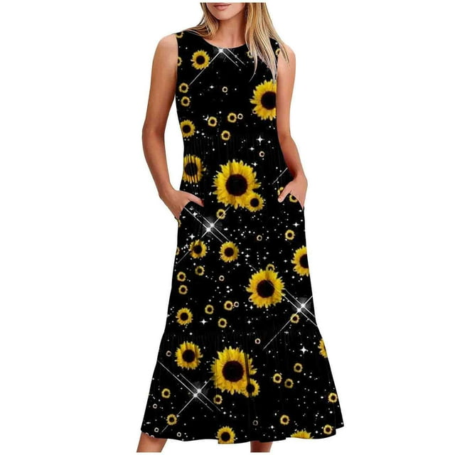 LOVZFMLL Robes Robe Imprimée Sans Manches à Col Rond pour Femmes