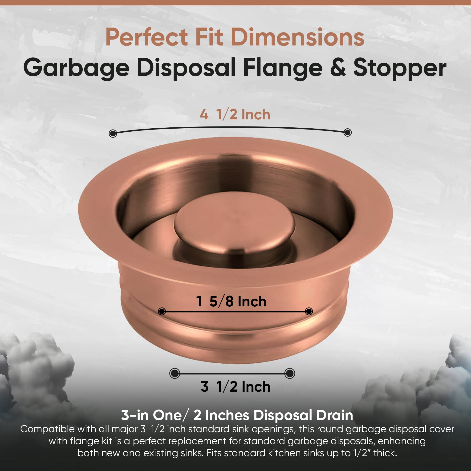 Strictly Sinks Garbage Disposal Flange & Stopper - Stainless Steel Garbage Disposal Drain for 3-1/2 Inch Standard Sink Drain Hole - Anti-Clog Kitchen Sink Drain with Garbage Disposal Stopper Copper