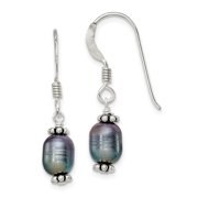 JEWELRYWEB 925 Sterling Silver Shepherd hook Black Freshwater Cultured Pearl Long Drop Dangle Earrings Measures 27x9mm Wide Jewelry