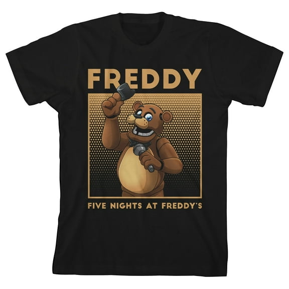 Five Nights At Freddy's Freddy Fazbear Half-Tone Square Boy's Black T-shirt-XL