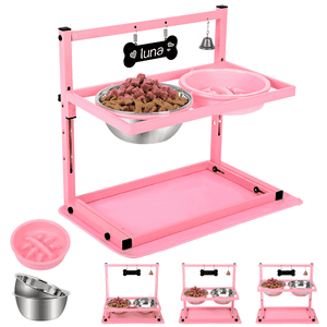 SHAINFUN Adjustable Raised Dog Bowl Stand Pink