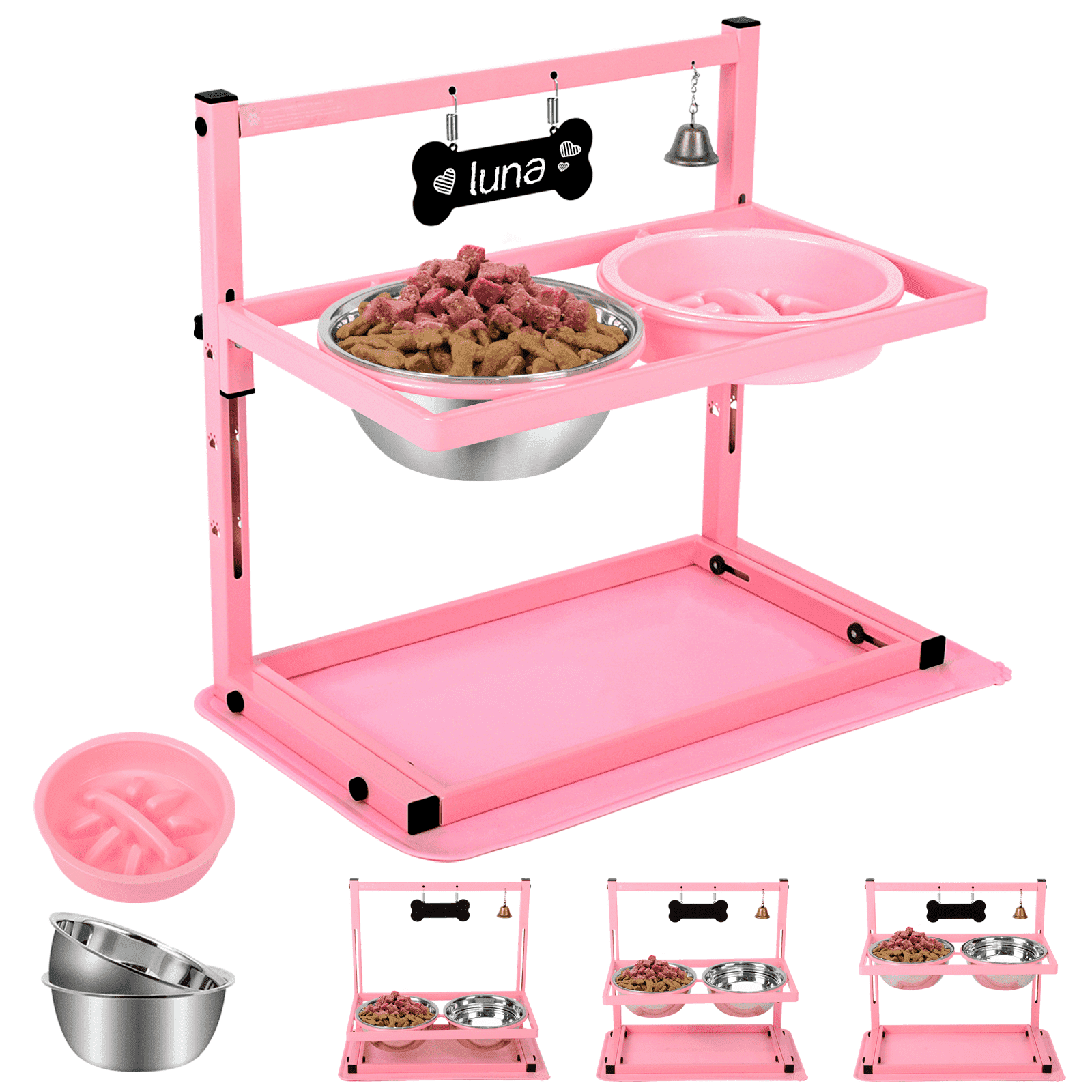 SHAINFUN Adjustable Raised Dog Bowl Stand Pink photo 1