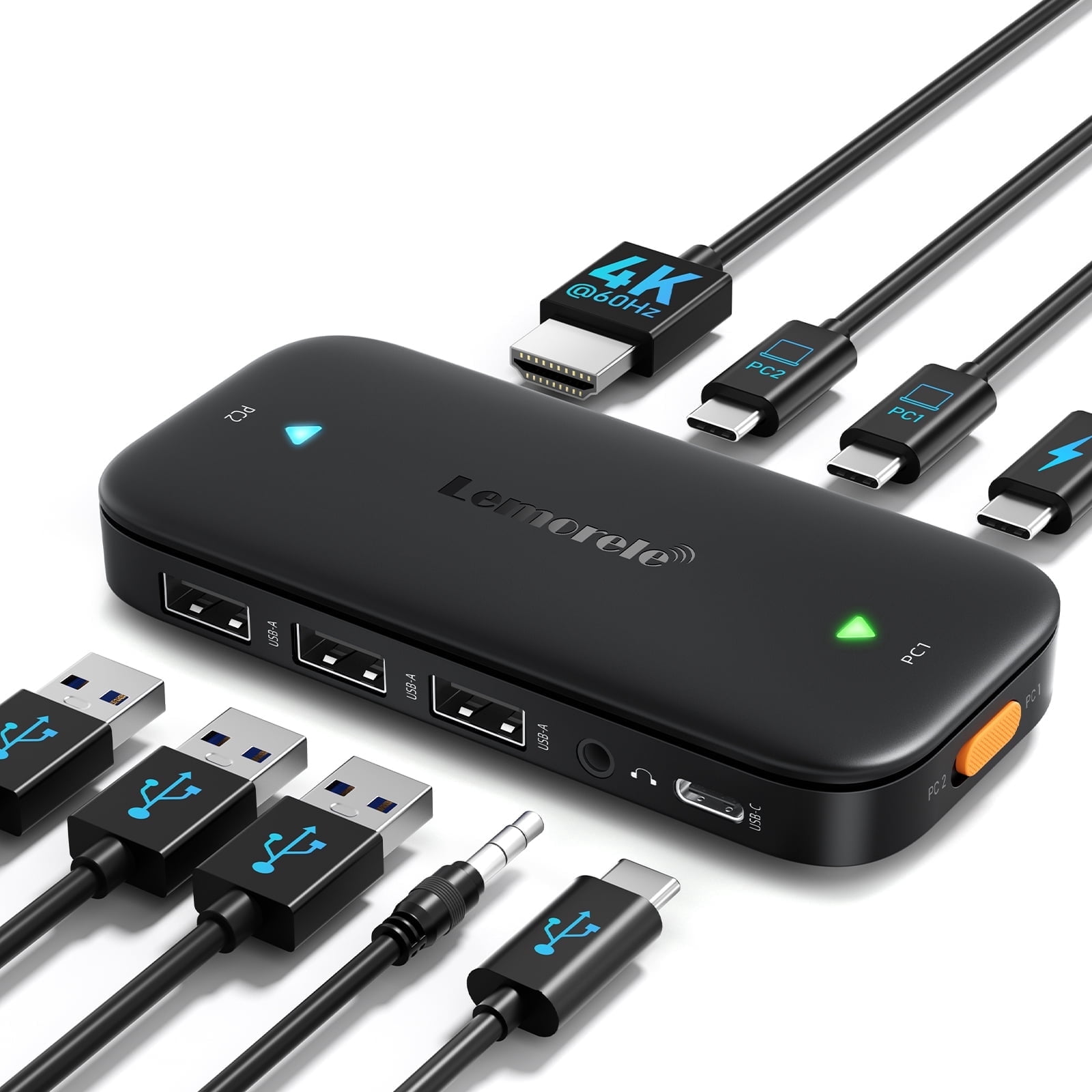 Lemorele USB C KVM Switch,2 PC Sharing Hub,Laptops Docking Station with 4K HDMI,100W PD Charging,USB-A/C Ports, 3.5mm Audio, Type-C Switcher Adapter for Windows,Mac OS,Switch, Mac mini