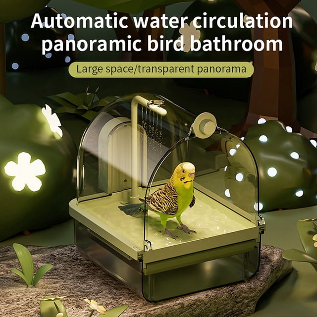 Clear Hanging Bird Bath,Automatic Water Circulation Bath Shower for Bird Clean Space Saving Design Bird Cage Accessory A