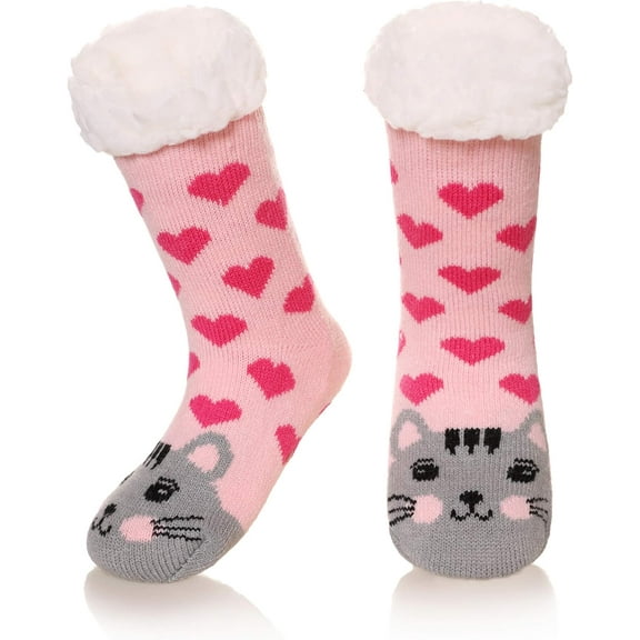 Kids Boys Girls Warm Slipper Socks Cute Animal Soft Thicken Winter Thermal Fleece Fuzzy Non-Skid Children Home Socks 1Pairs