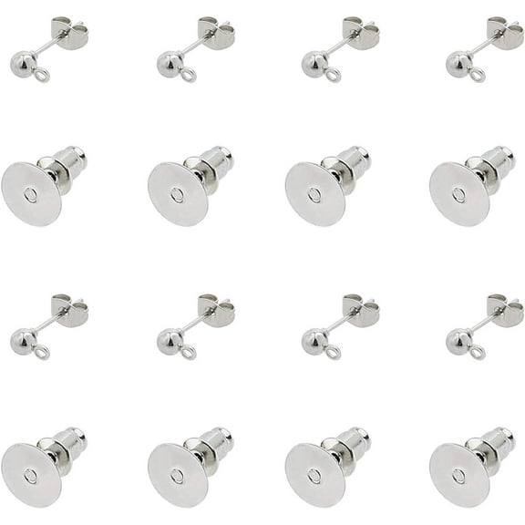1box Earring Making with Iron Ball Stud Earring Findings Flat Round Blank Peg Stud Earring Settings and Ear Nuts Stainless Steel color 400pcs/set