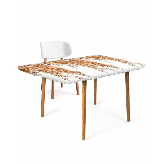 Burnt Orange Eucalyptus Rectangle Tablecloth, Waterproof Elastic Fitted Table Covers for 4 Foot Tables, 24x50inch Decorative Tablecloths for Picnic, Camping, Outdoor, Summer Leaves Pastoral Plants