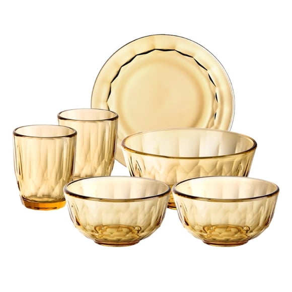 IFRINID Juego de Vajilla de Cocina de Vidrio de 6 Pzas con Platos, Tazones y Tazas, Servicio para 2 - color Ámbar, Estilo Nórdico