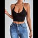 thumbnail image 4 of Camisola Básica de Tirantes Finos con Cuello en V y Canalé para Mujer (2025). Negro XS, 4 of 9