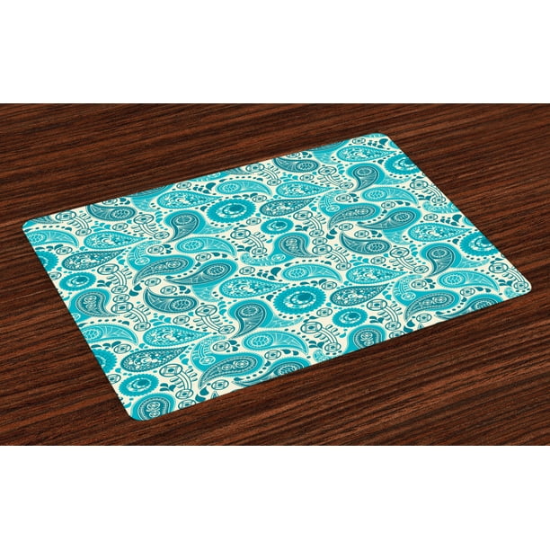 Turquoise Placemats Set of 4 Paisley Pattern Antique Floral Pattern
