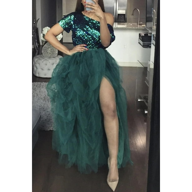 Txlixc Falda estratificada para mujeres, falda de cintura alta, falda de princesa abierta frente a la red de burbujas party a Txlixc moda