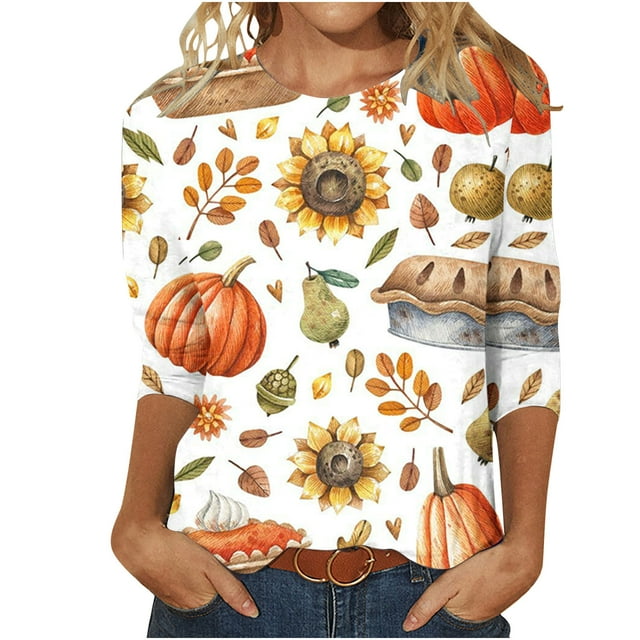HKEJIAOI Chemise d'Halloween pour Femmes Manches Longues Col Rond Imprimé Graphique Mode Célébration d'Halloween Haut Multicolore-2