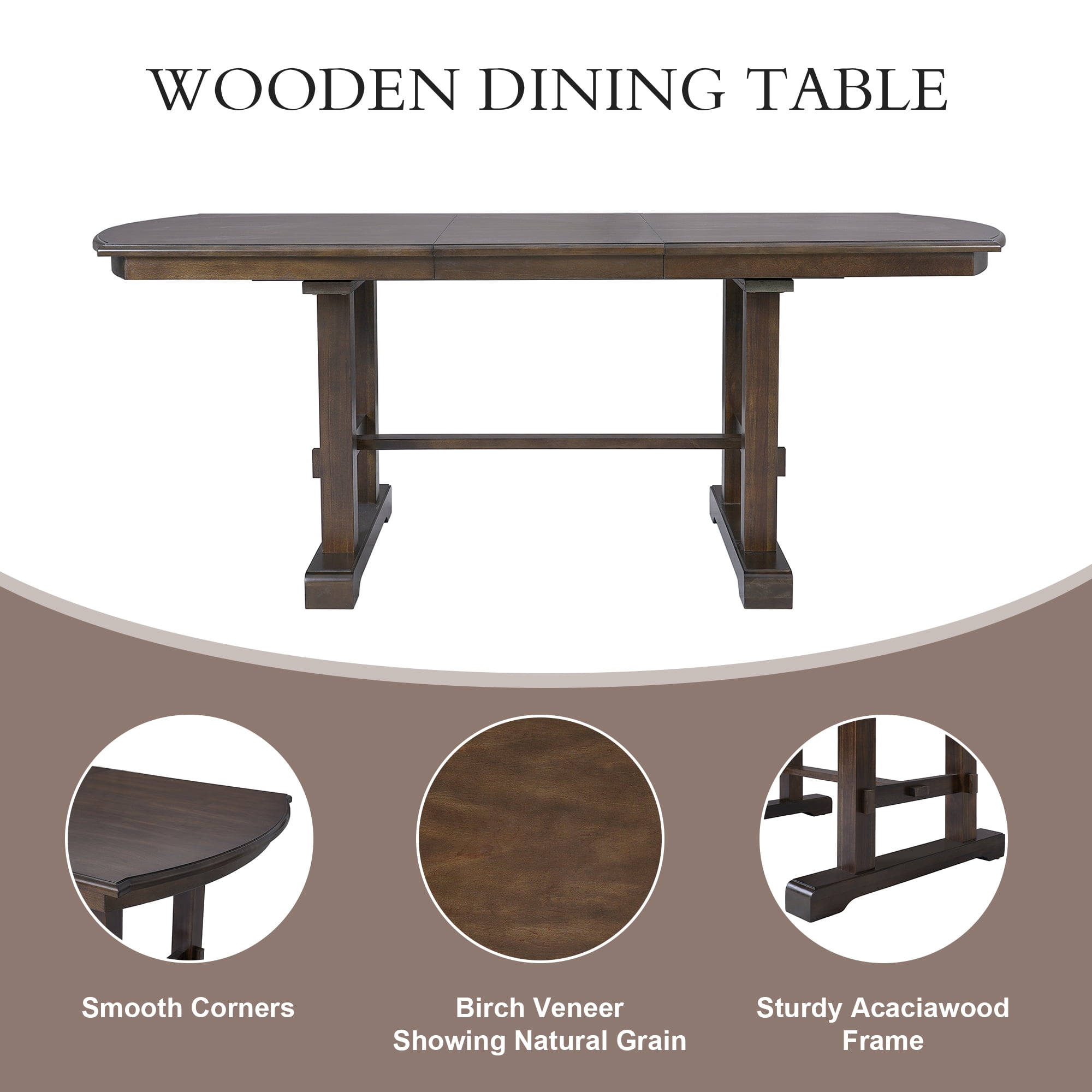 Euroco 6-Piece Dining Table Set for 6-8, 78" Extendable Kitchen Table & Chairs Set with Wood Frame, Brown