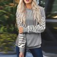 thumbnail image 2 of Blusa de mujer Cuello redondo Costuras a rayas Hombro caído Manga larga Blusa de ajuste casual para otoño Gris M, 2 of 7