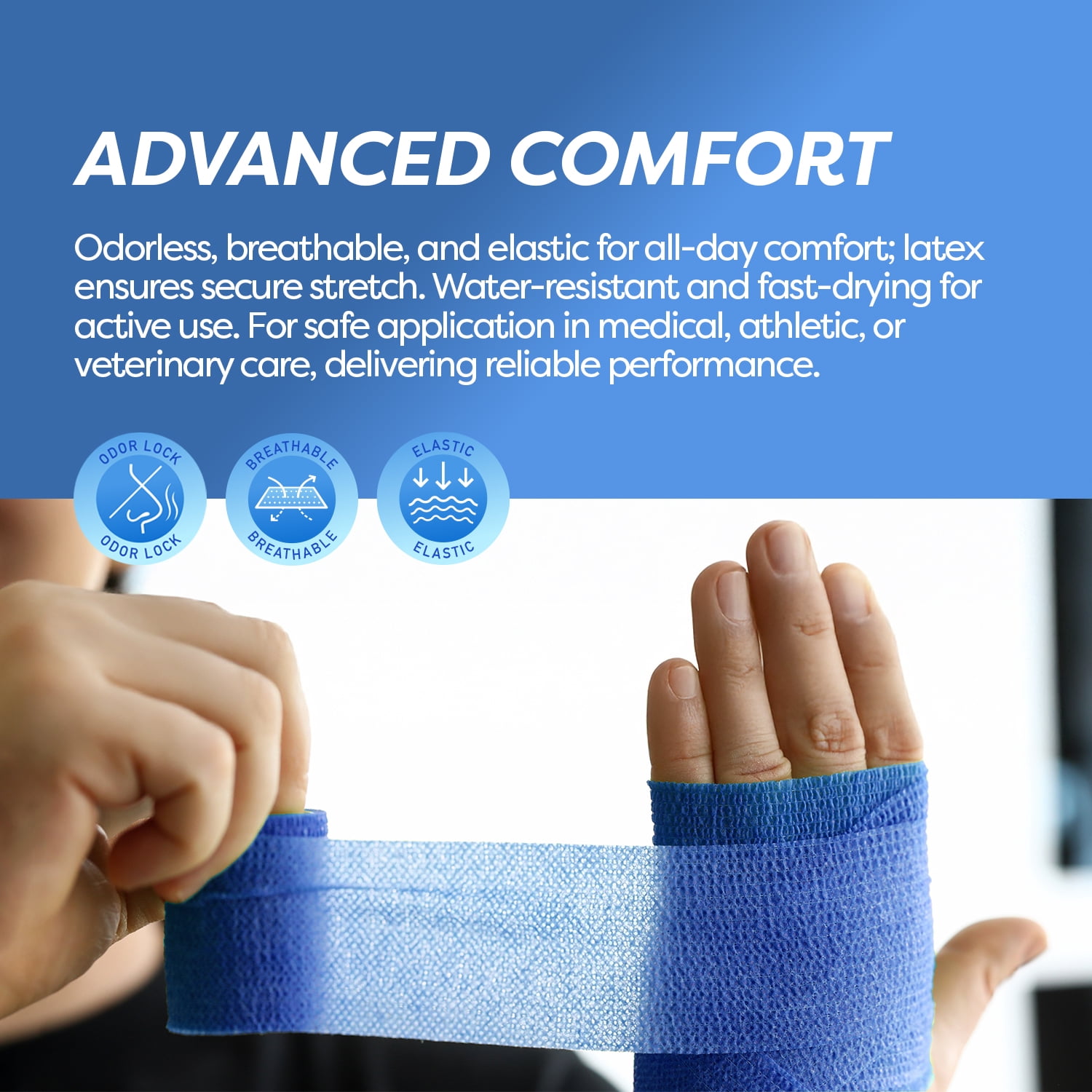Dynarex Sensi-Wrap Self-Adhesive Bandages, 30-Pack, 1" x 5 yards, Dark Blue, Latex, Colored Elastic Cohesive Athletic Tape, Tattoo Grip & Vet Wrap