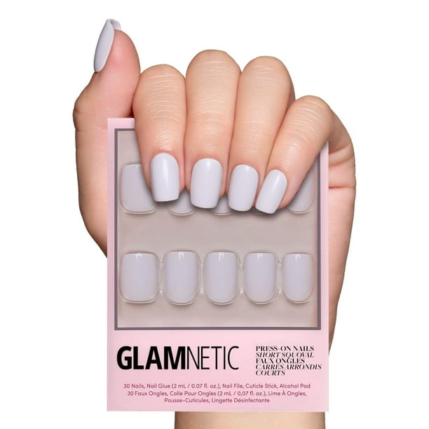 Press On Nails, glamnetic, lila, gris, opaco, corto, ovalado