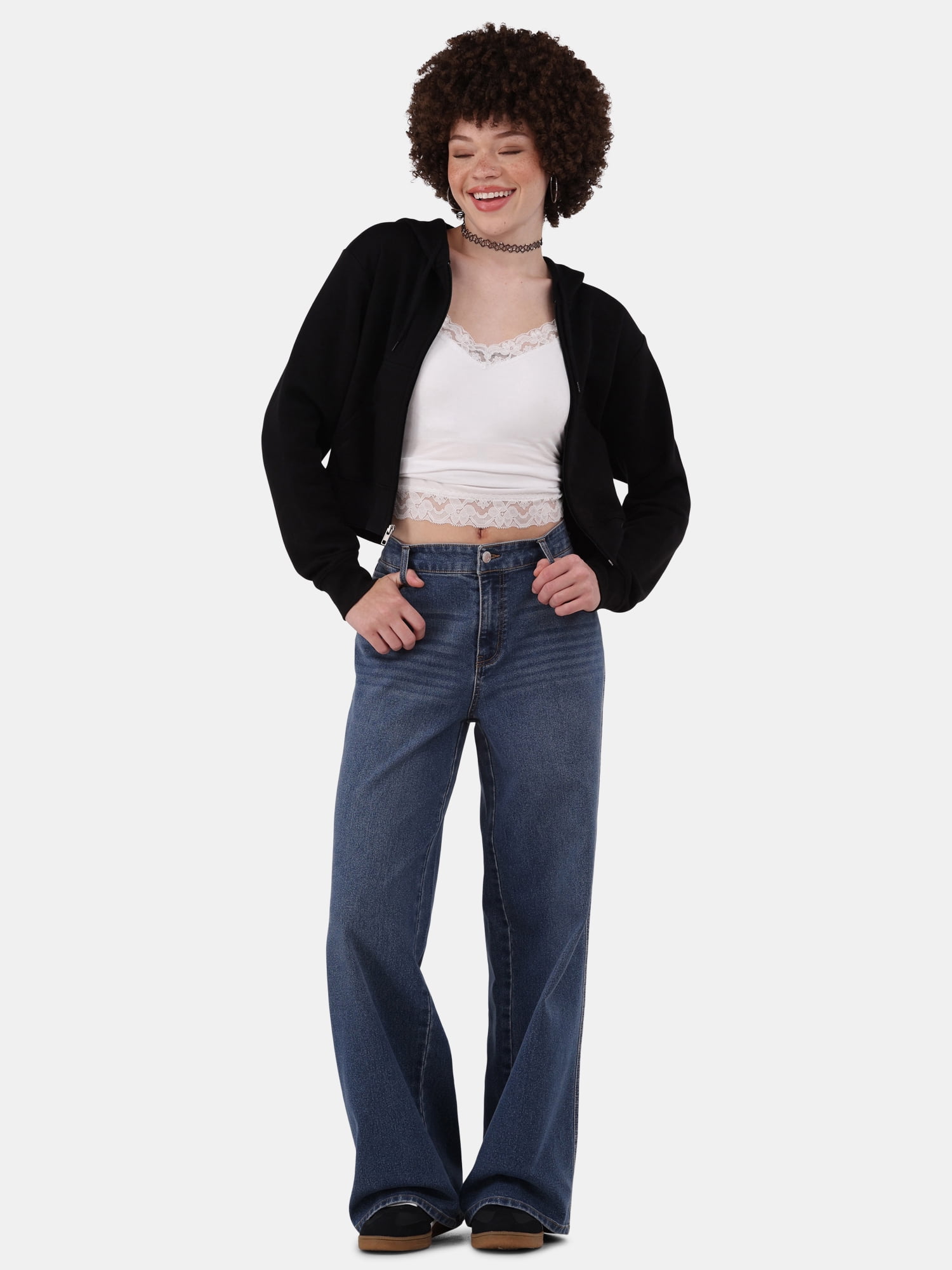 No Boundaries Baggy Wide Leg Jeans, Women's and Women's Plus