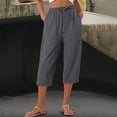 thumbnail image 5 of Miluxas Fashion Women's Lace Embroidery Hem Capris Solid Elastic Waist Casual Capris with Pockets Daily Streetwear Beachwear Gray, 5 of 5