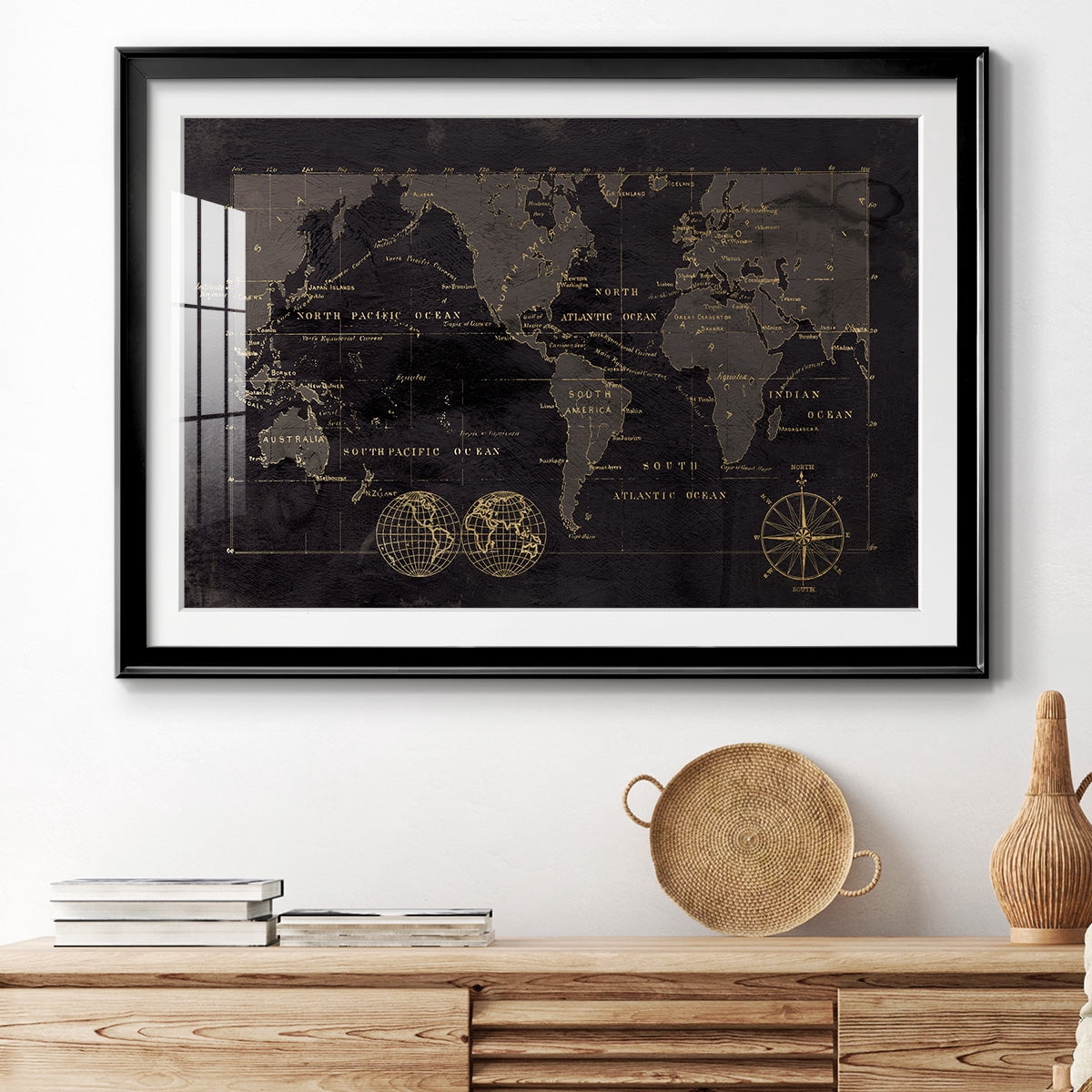 Black Gold Map Premium Framed Print - Ready to Hang