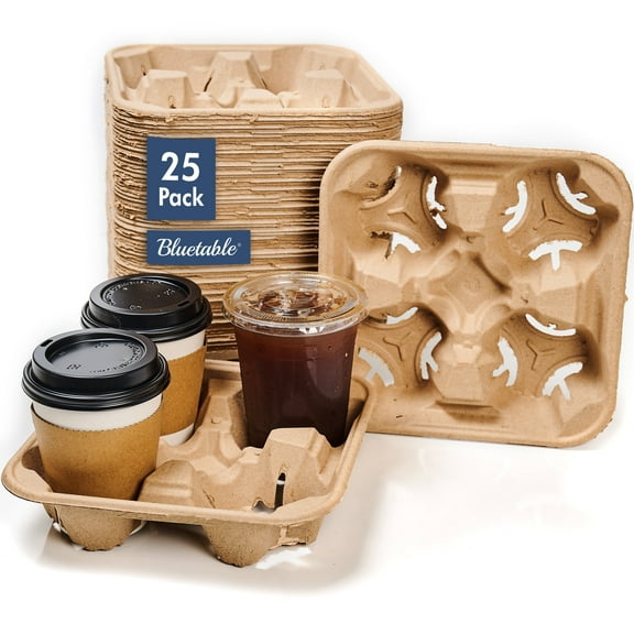 4 Cup 8 oz. - 32 oz. (25 Pack) For Disposable Cups, Delivery Carrier- To Go - Coffee Drinks or Iced Drink Molded Fiber [25 Case Pack]