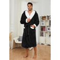 thumbnail image 3 of U2SKIIN Mens Robe with Hood,Full Length Plush Robe for Men Contrast Thick Fleece Bathrobe (Black, Small-Medium), 3 of 7