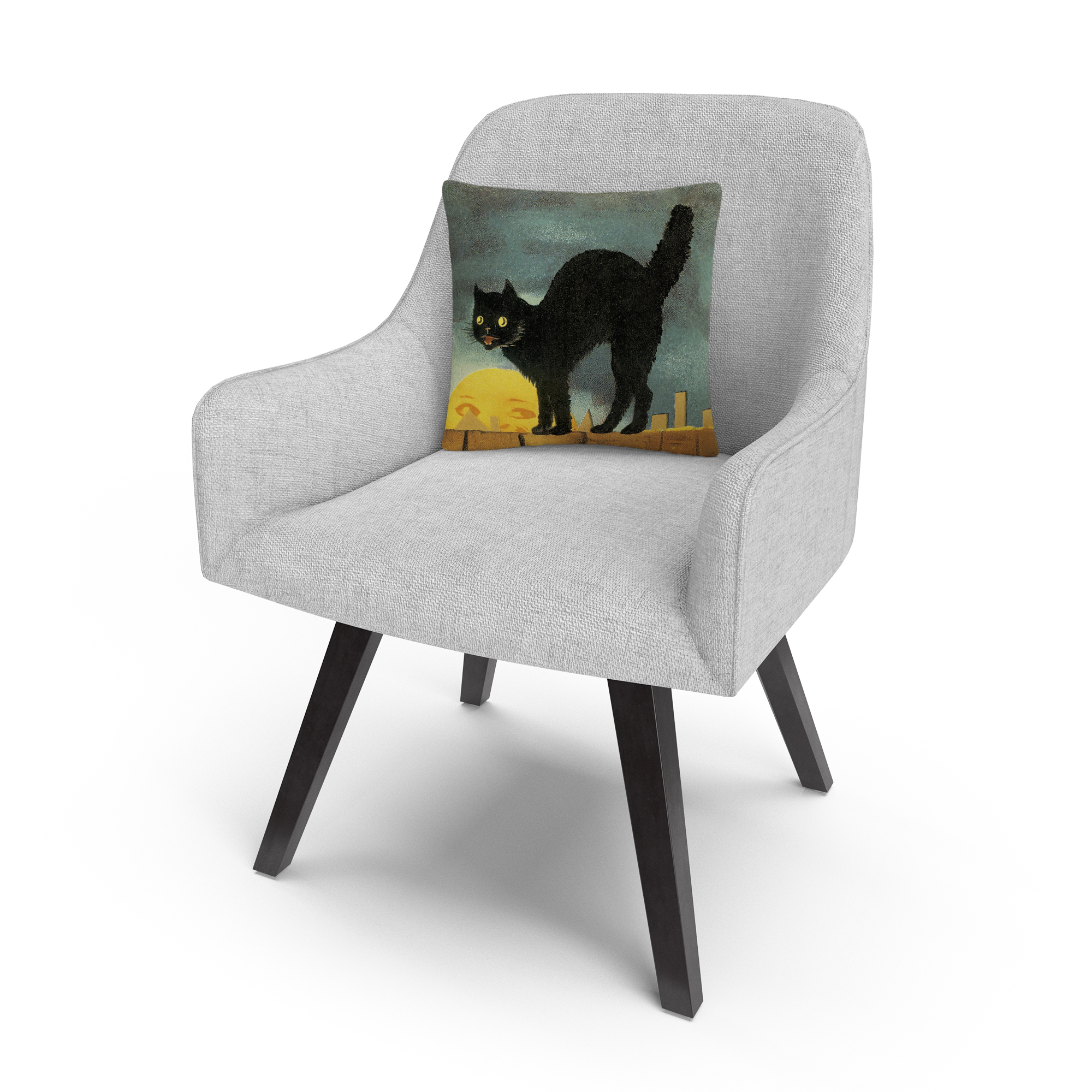 Black Cat On Fence Night Halloween By Abc 16 X 16 Decorative Throw Pillow
