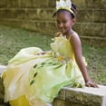 thumbnail image 3 of KAWELL Deluxe Princess Tiana Costumes Little Girls Dress Kids Fancy Gown Cosplay Halloween Party, 3 of 8