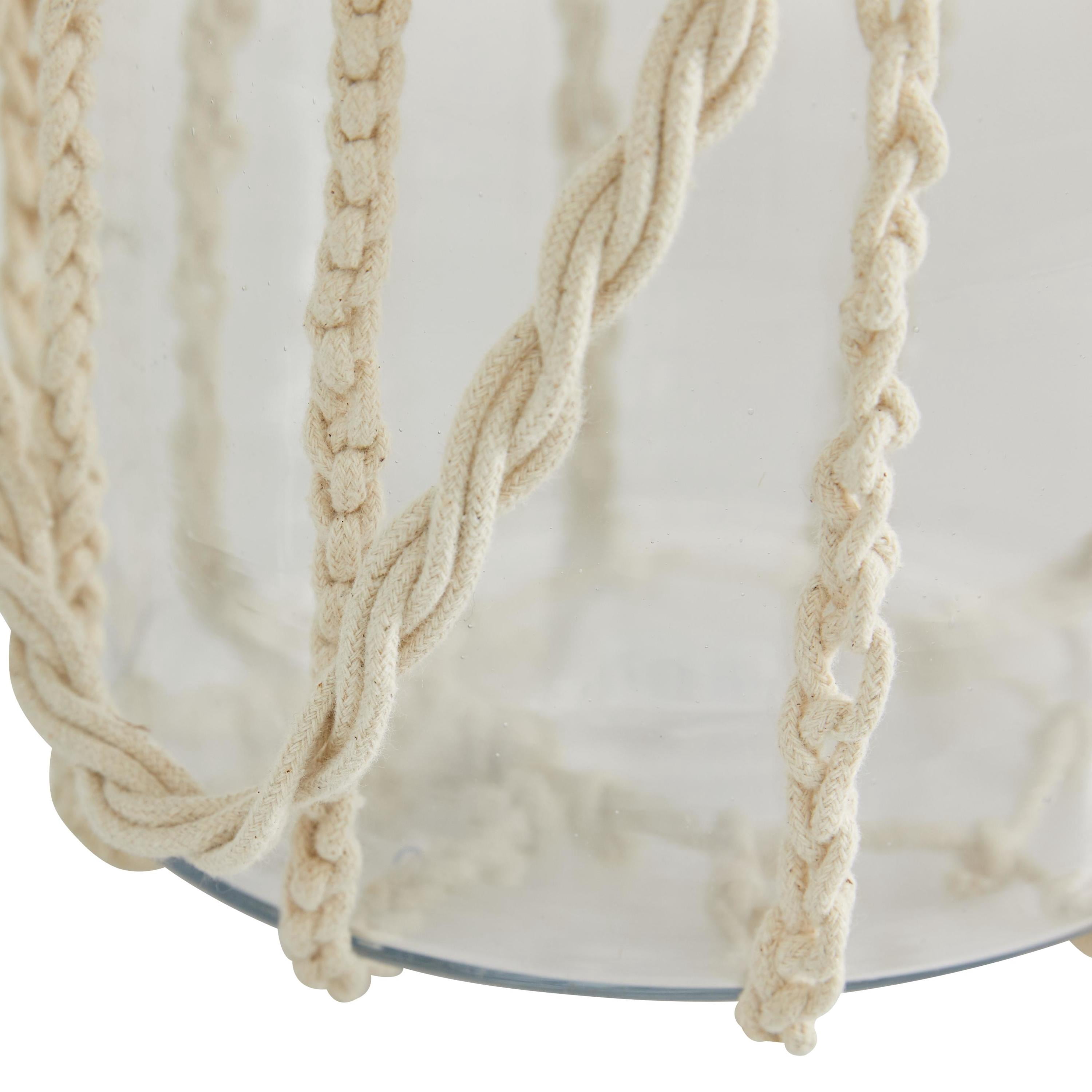 DecMode Clear Glass Decorative Candle Lantern with Rope Handle