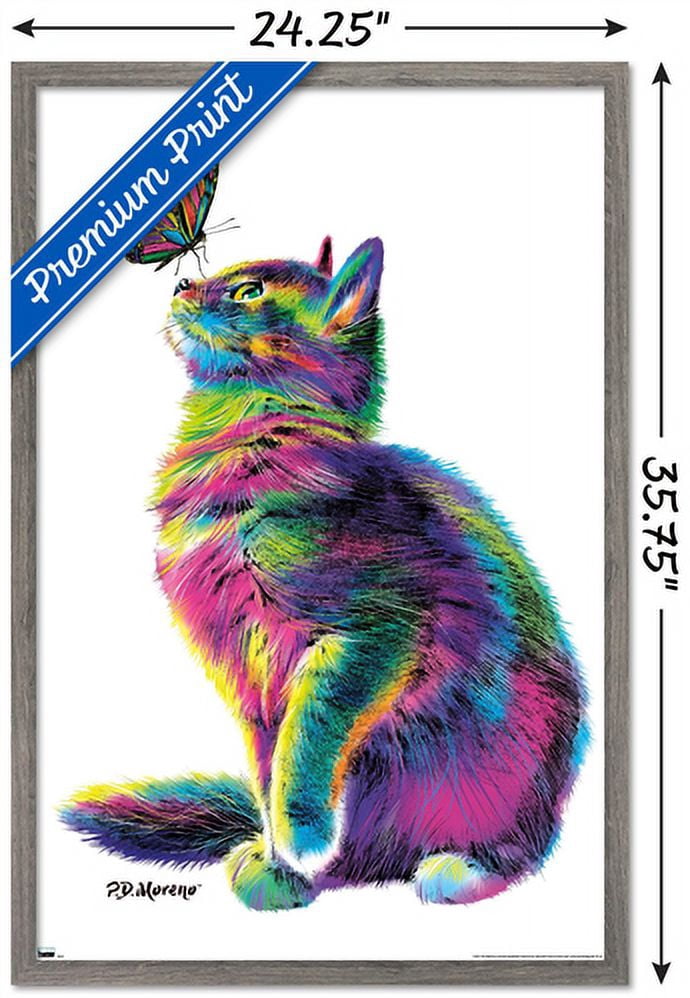 PD Moreno - Cat and Butterfly Wall Poster, 22.375" x 34", Framed